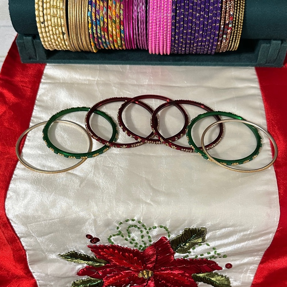 Chic Maroon and Green Bangle Set